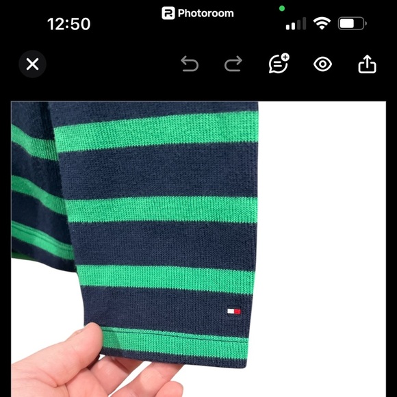 Tommy Hilfiger Navy Blue & Green Striped Sweater - Size Medium - Picture 4 of 7